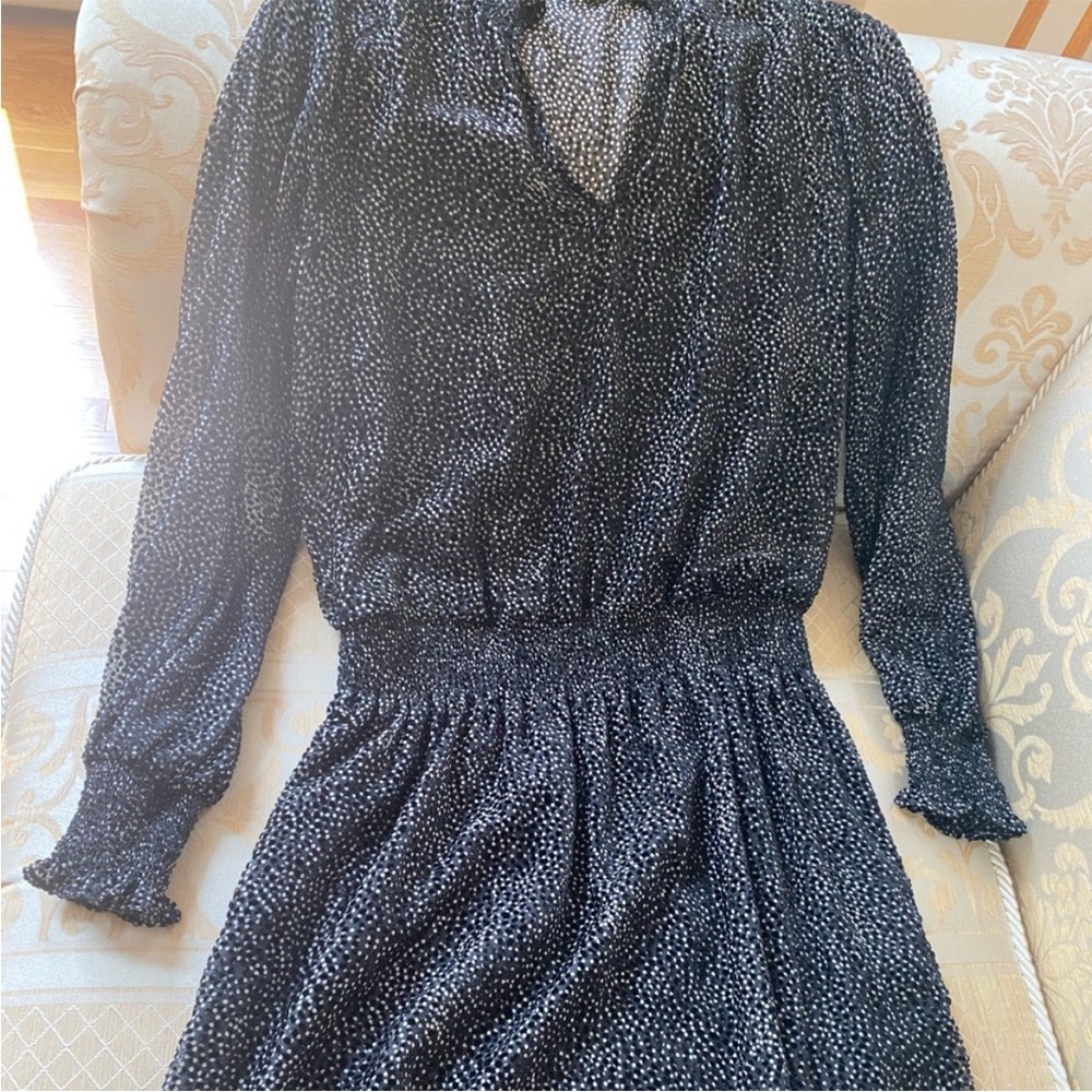 White House Black Market Black and White Pleated Bishop Sleeve Sundress